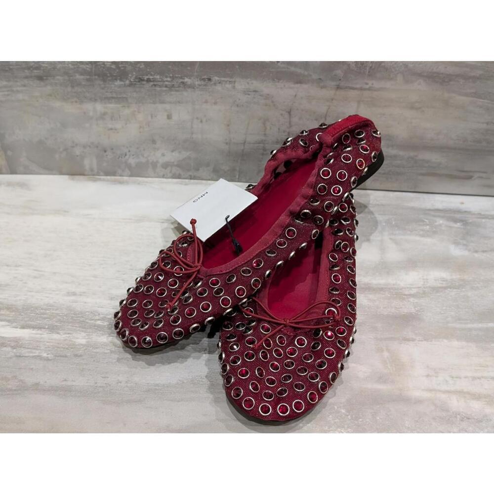 MNG Mango, Women's Burgundy Rhinestone Studded Flats Sz 36 US 6